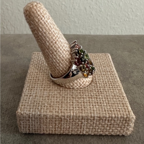 Multicolor Tourmaline Cluster & sterling silver Ring - Picture 4 of 12